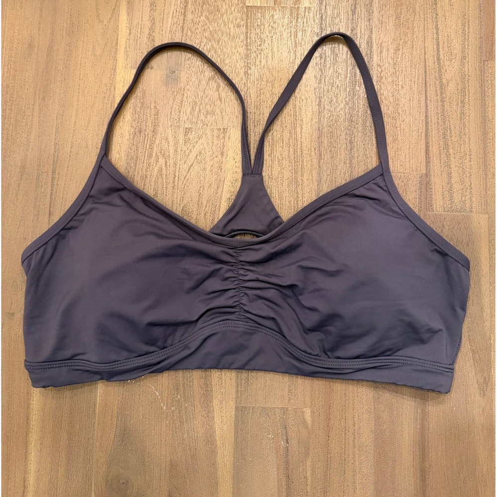 Athleta Womens‎ XL Dark Gray Ruched Racerback Sports Bra Workout Fitness